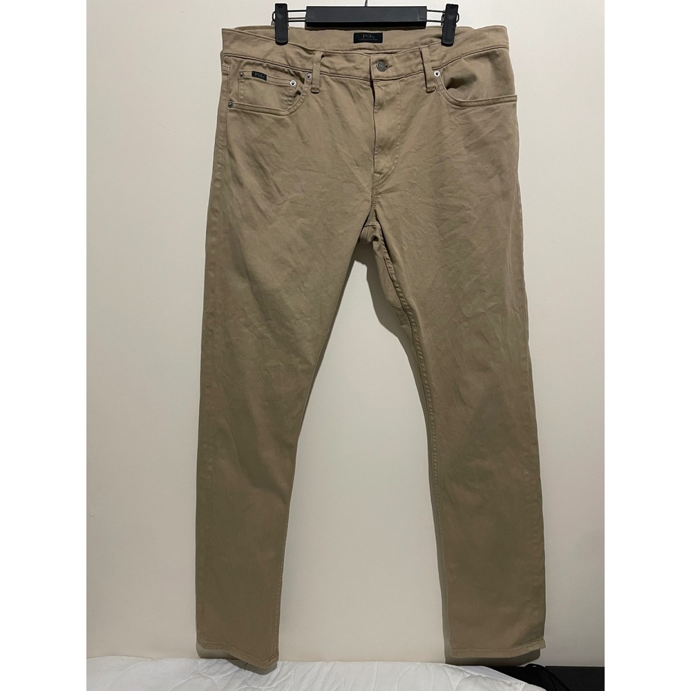 Polo Ralph Lauren Sullivan Slim Tan Khaki Pants Mens 34x32 Herringbone Stretch